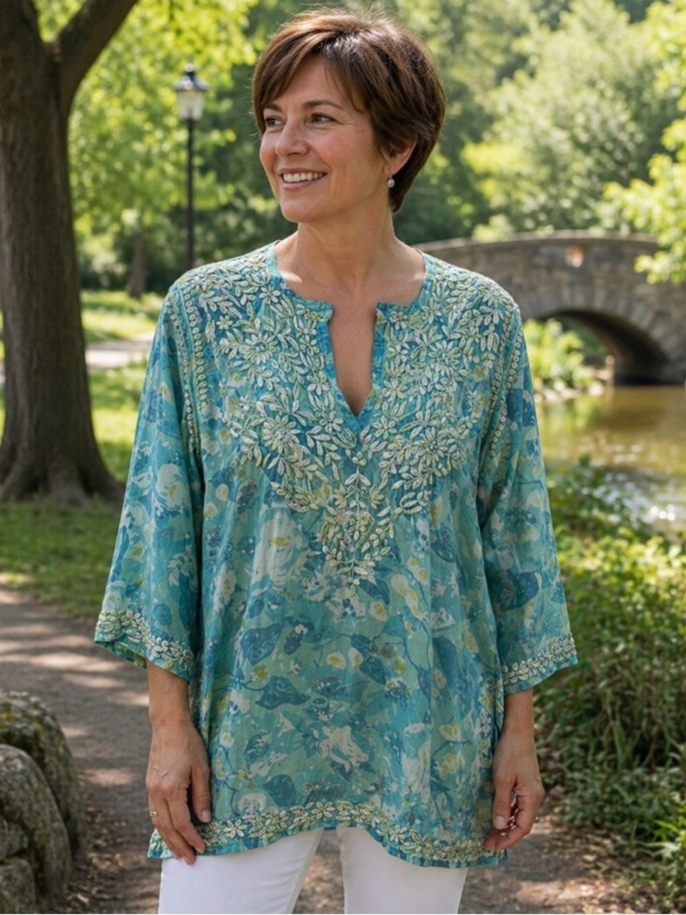 Amaya 100% Silk Bali tunic Women's Top Shirt Size 42-Medium/Large